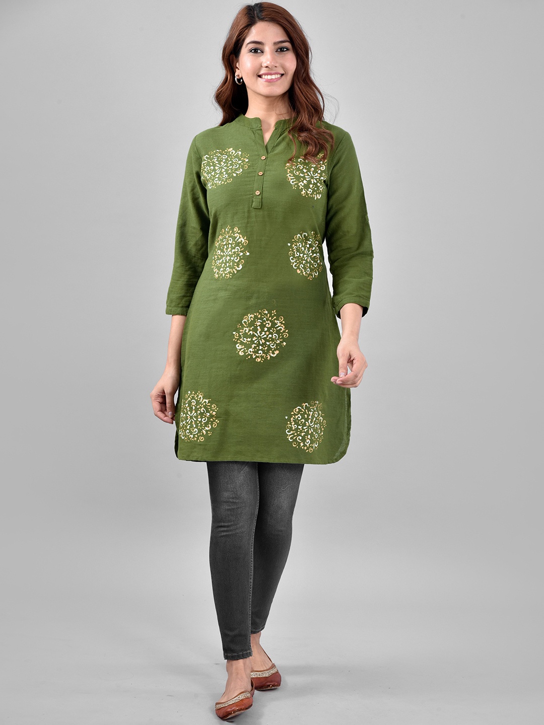 

KALINI Ethnic Motifs Printed Kurta, Green