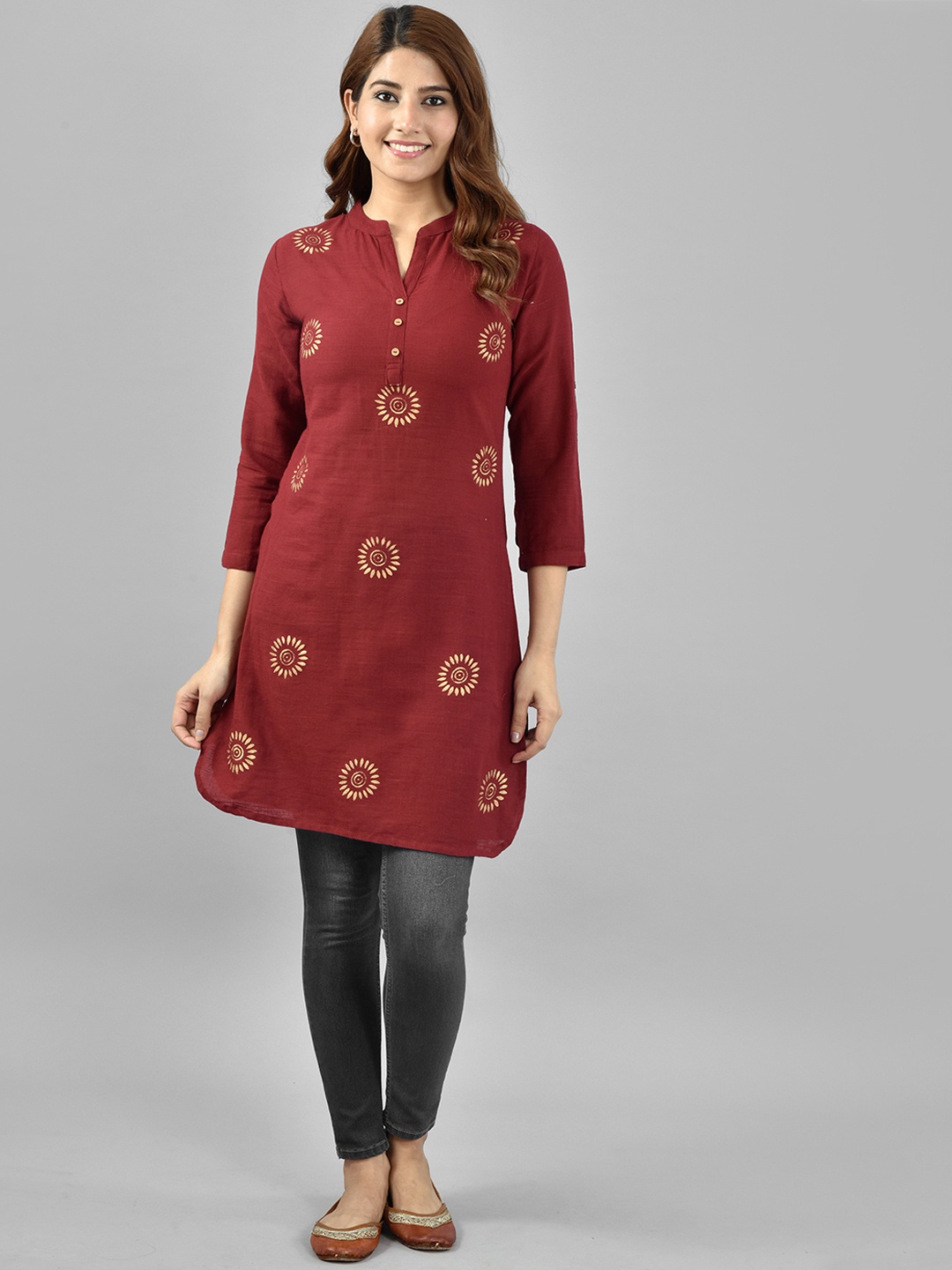 

KALINI Floral Printed Kurta, Maroon