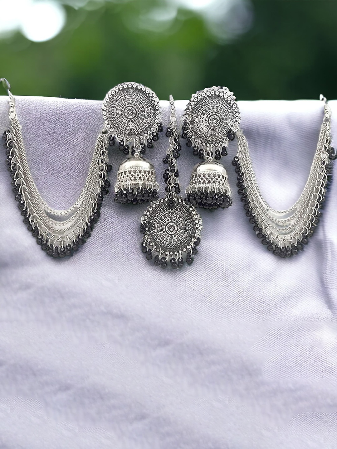 

The Pari Silver-Plated Artificial Beads-Beaded Jhumkas