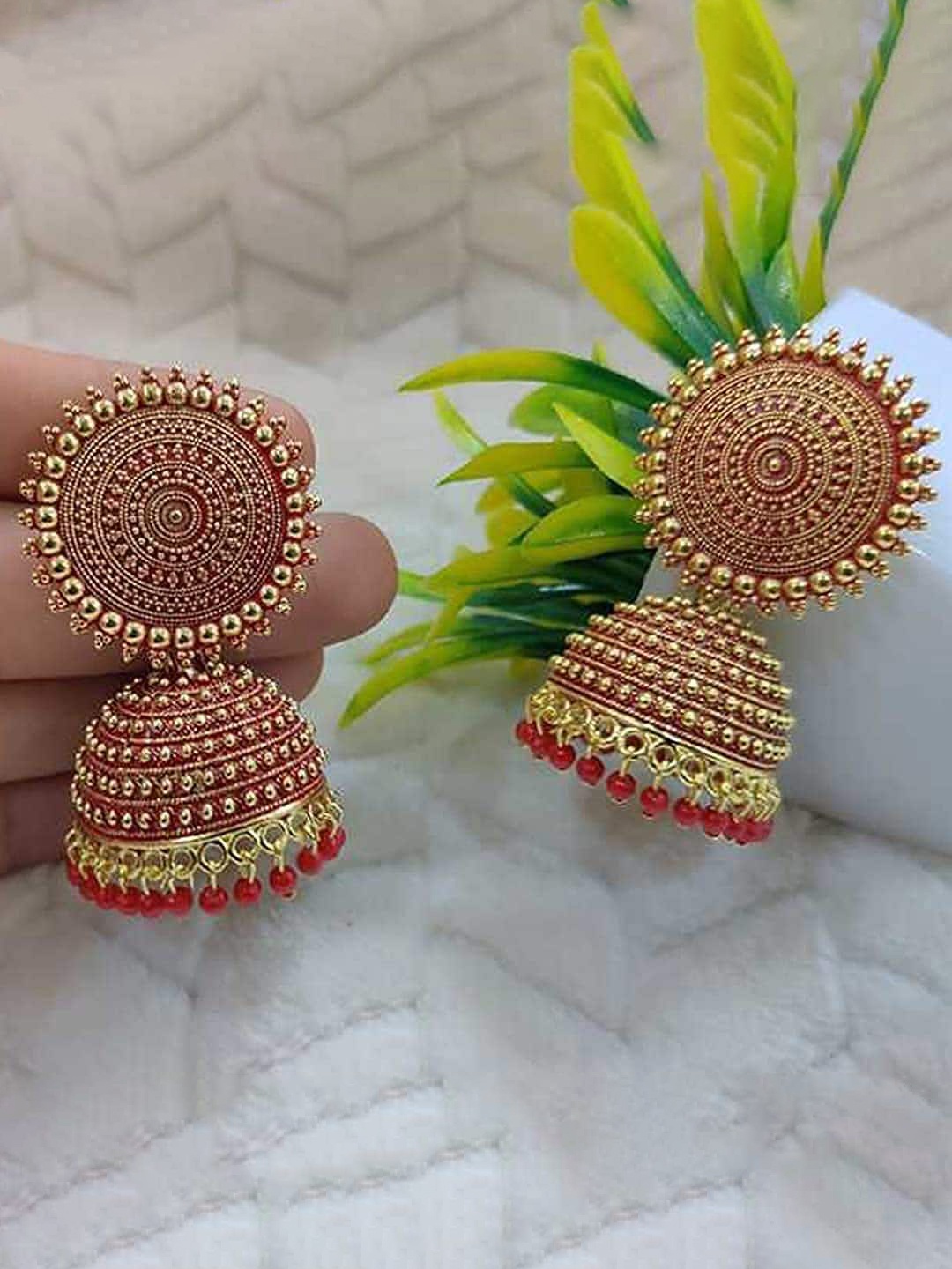 

The Pari Gold-Plated Artificial Beads-Beaded Jhumkas