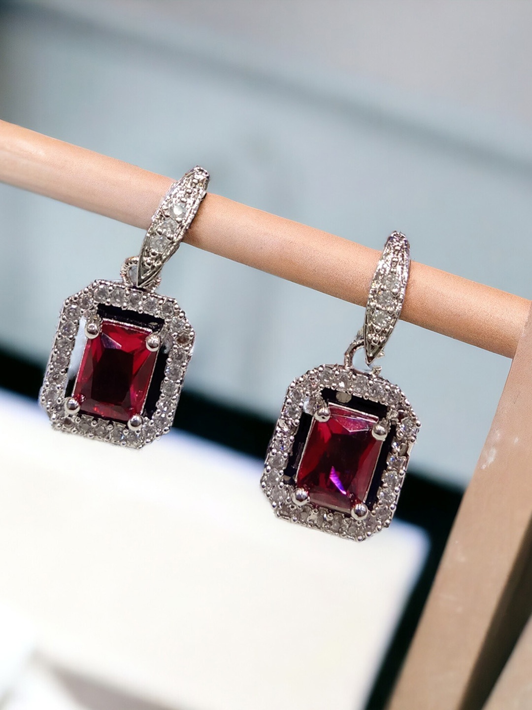 

The Pari Rhodium-Plated American Diamond-Studded Drop Earrings, Silver