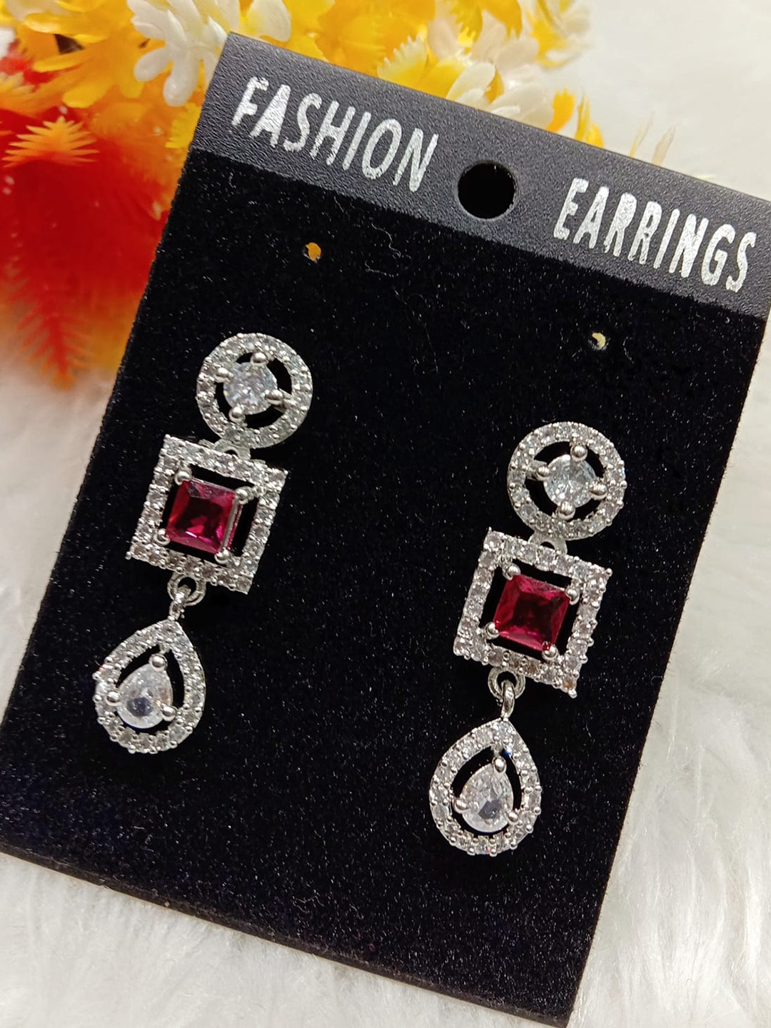 

The Pari Rhodium-Plated American Diamond-Studded Drop Earrings, Silver
