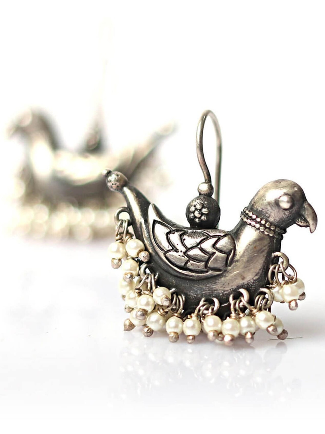 

The Pari Silver-Plated Artificial Beads-Beaded Oxidised Drop Earrings