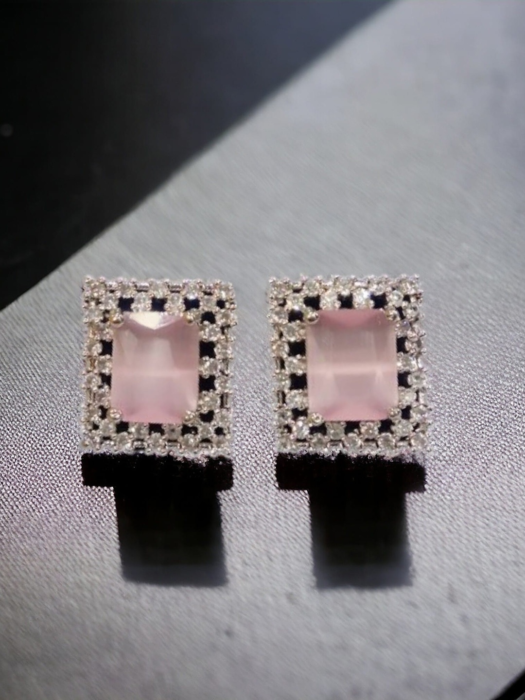 

The Pari Rhodium-Plated American Diamond Studded Contemporary Studs, Silver