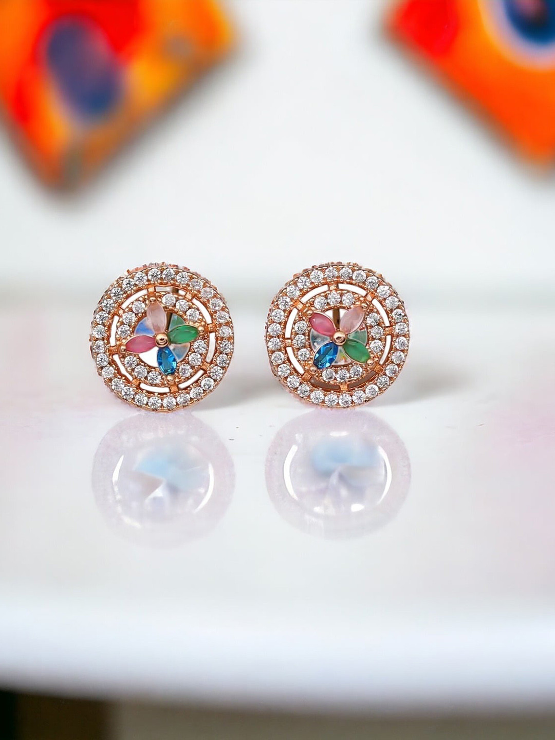 

The Pari Gold-Plated Stones Studded Circular Studs Earrings
