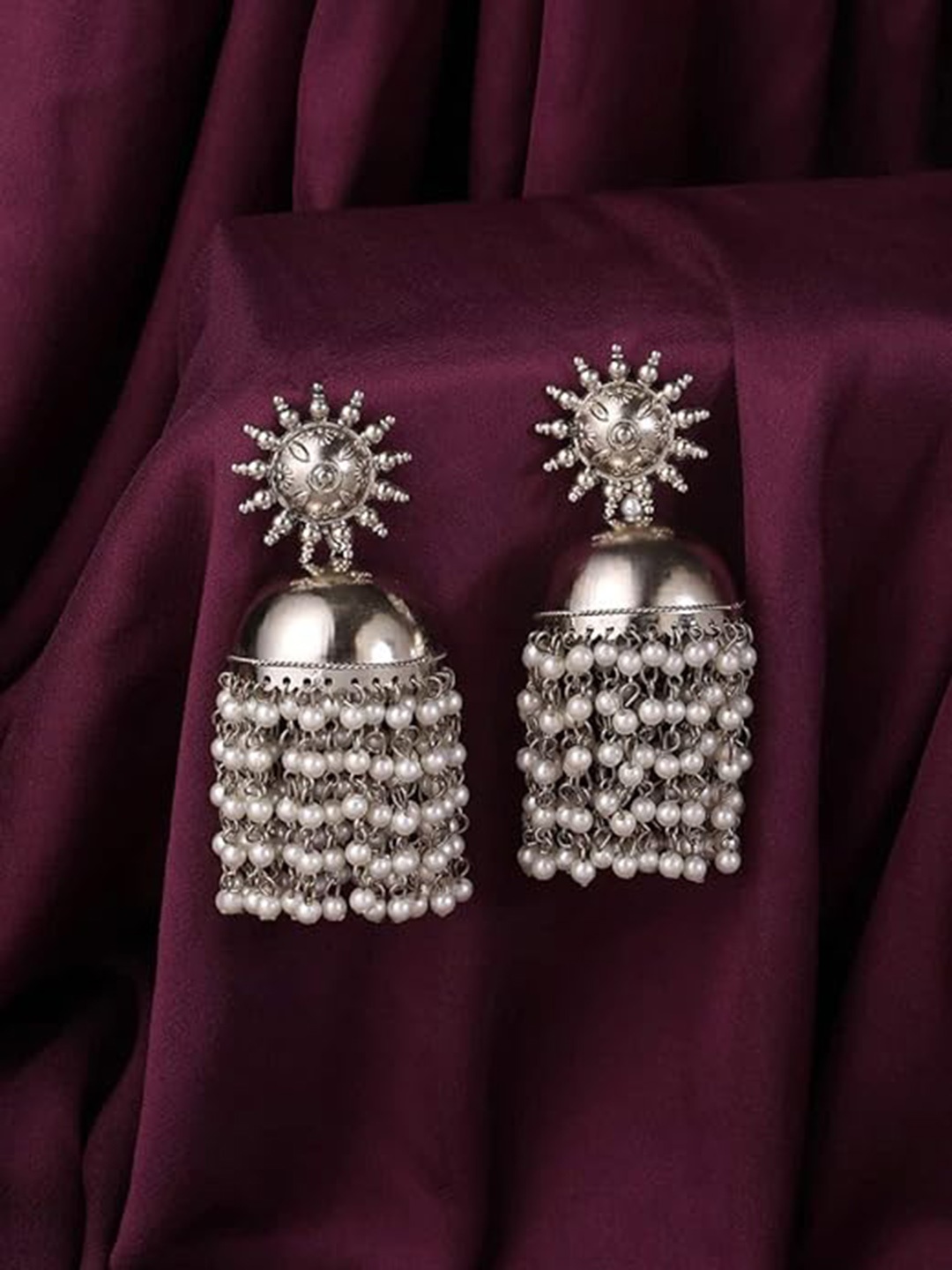 

The Pari Silver-Plated Beads Beaded Dome Shaped Jhumkas