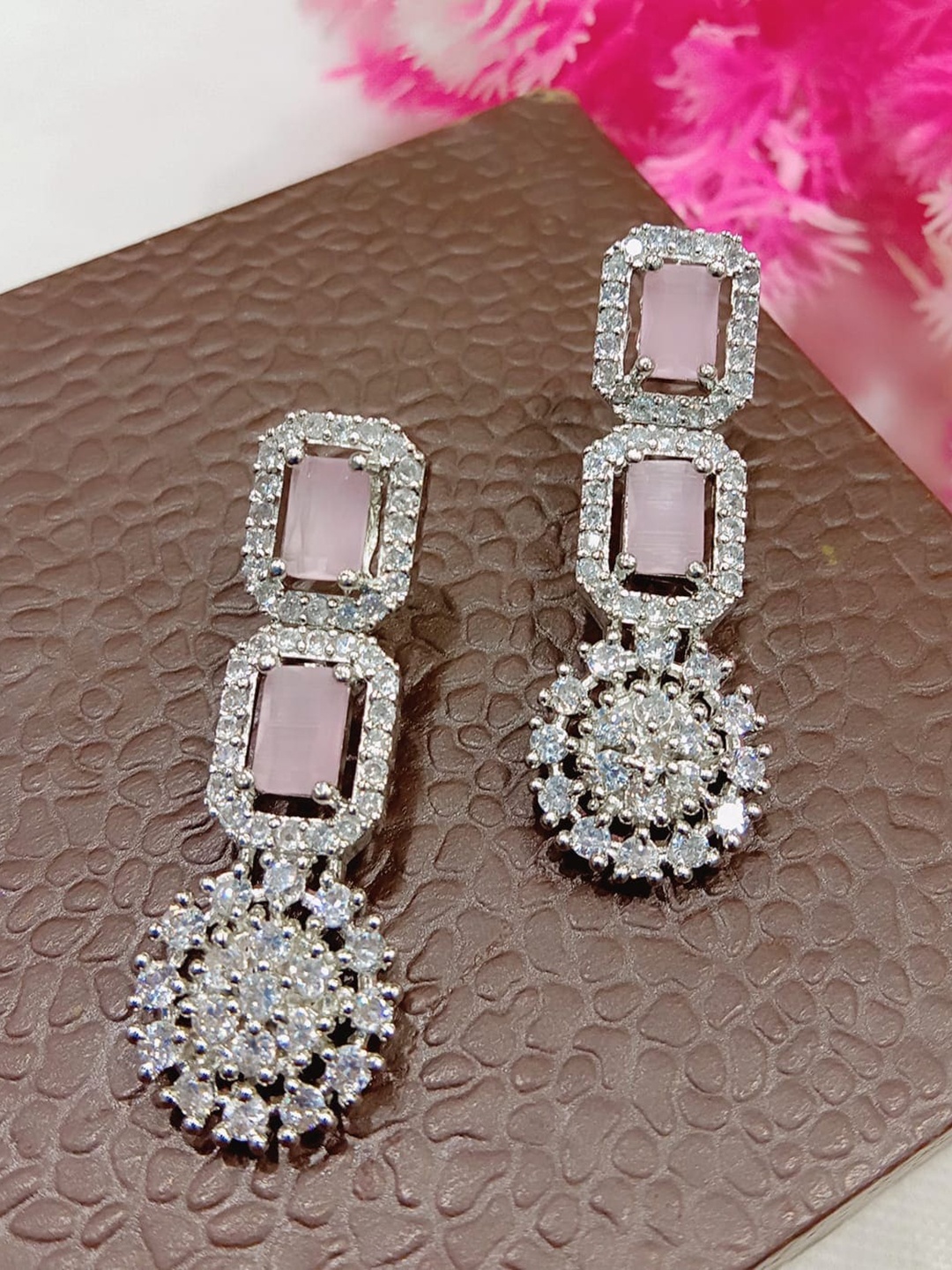 

The Pari Rhodium-Plated American Diamond Studded Contemporary Drop Earrings, Silver