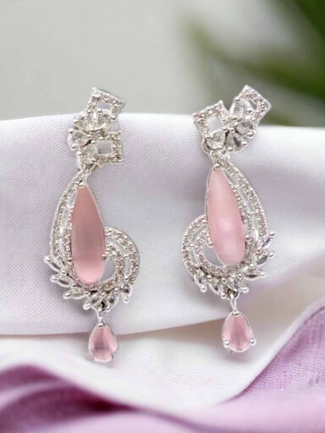 

The Pari Rhodium-Plated American Diamond Studded Contemporary Drop Earrings, Silver