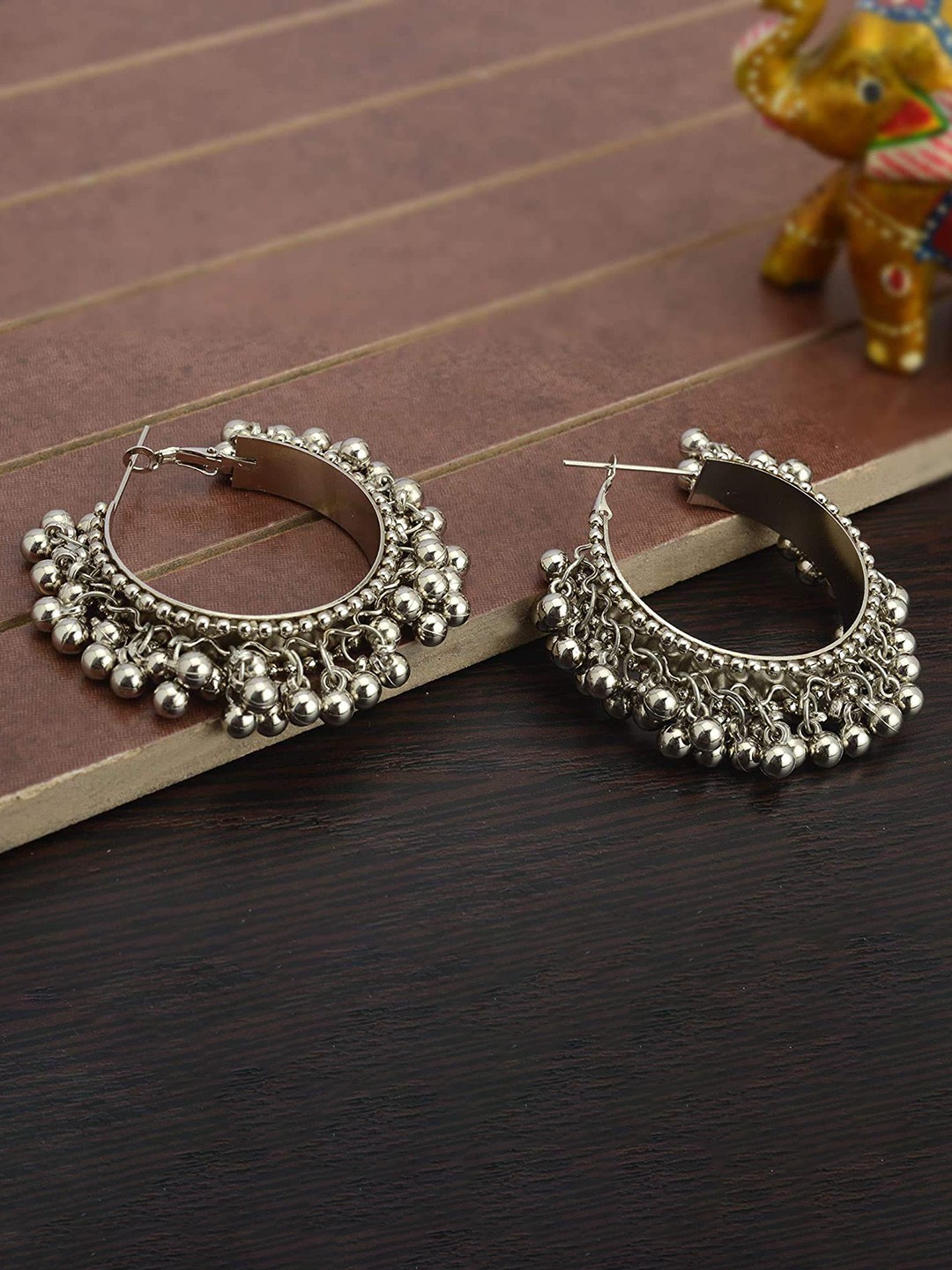 

The Pari Silver-Plated Beads Beaded Circular Hoop Earrings