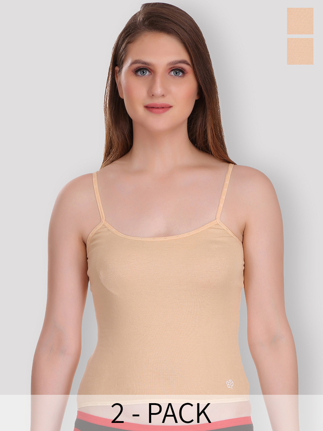 

SELFCARE Pack Of 2 Non Padded Camisoles, Beige