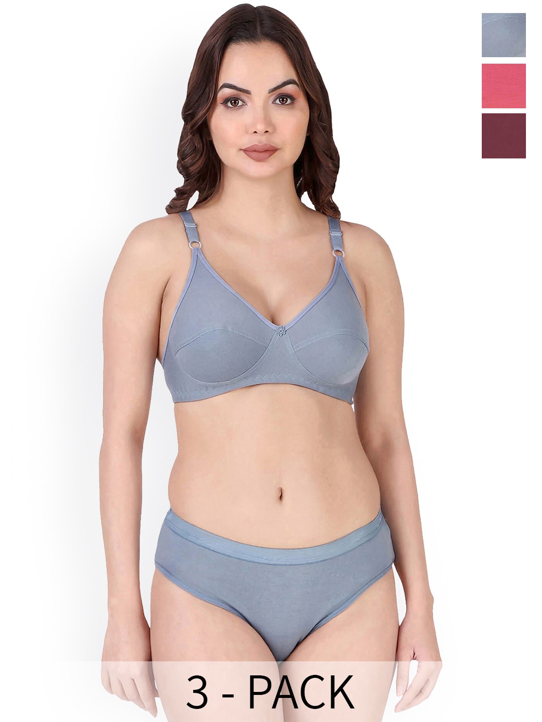 

AROUSY Pack Of 3 Mid-Rise Cotton Lingerie Set Rinki Set3, Red