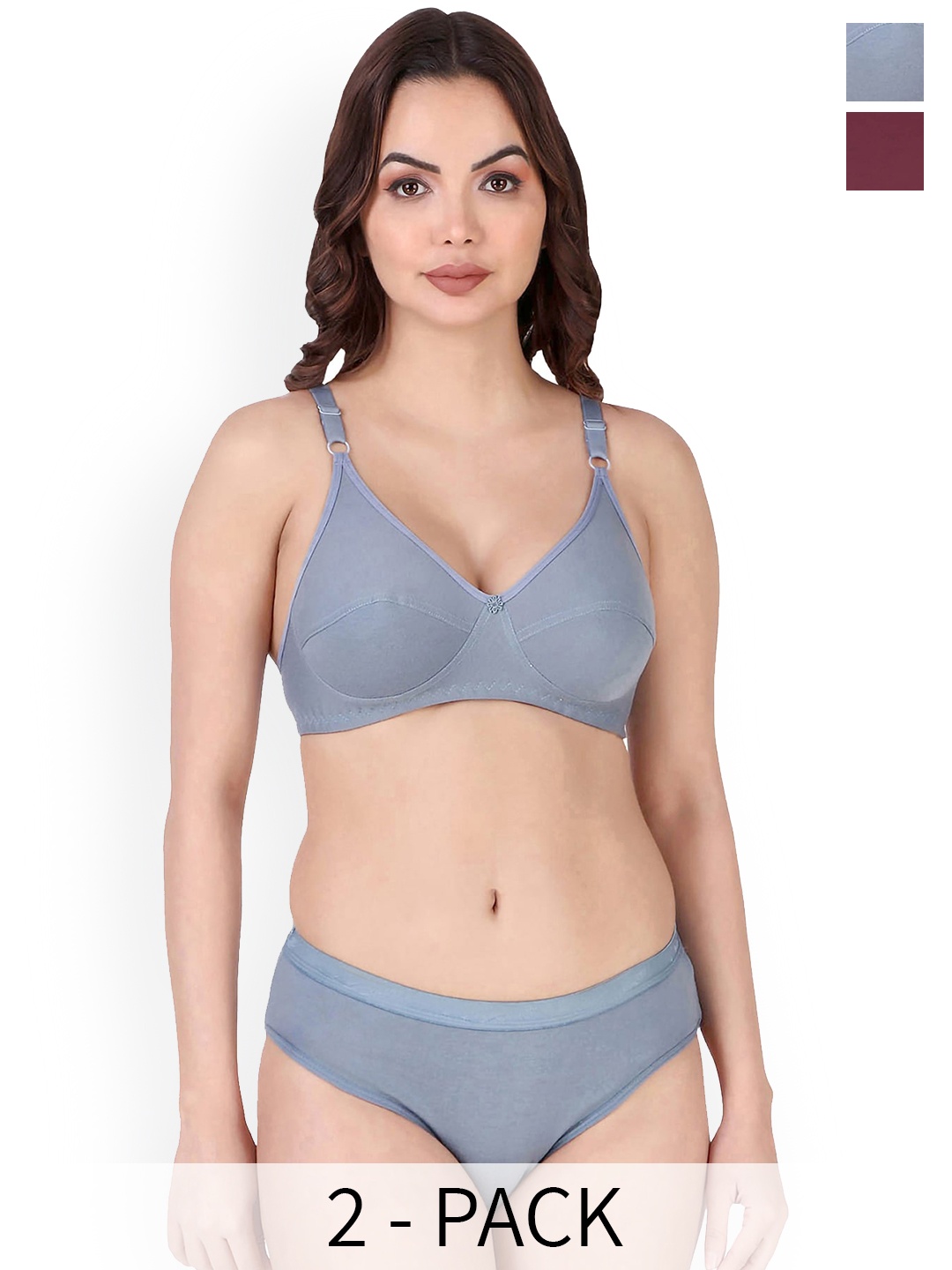 

AROUSY Pack Of 2 Non Padded Breathable Cotton Lingerie Set, Blue