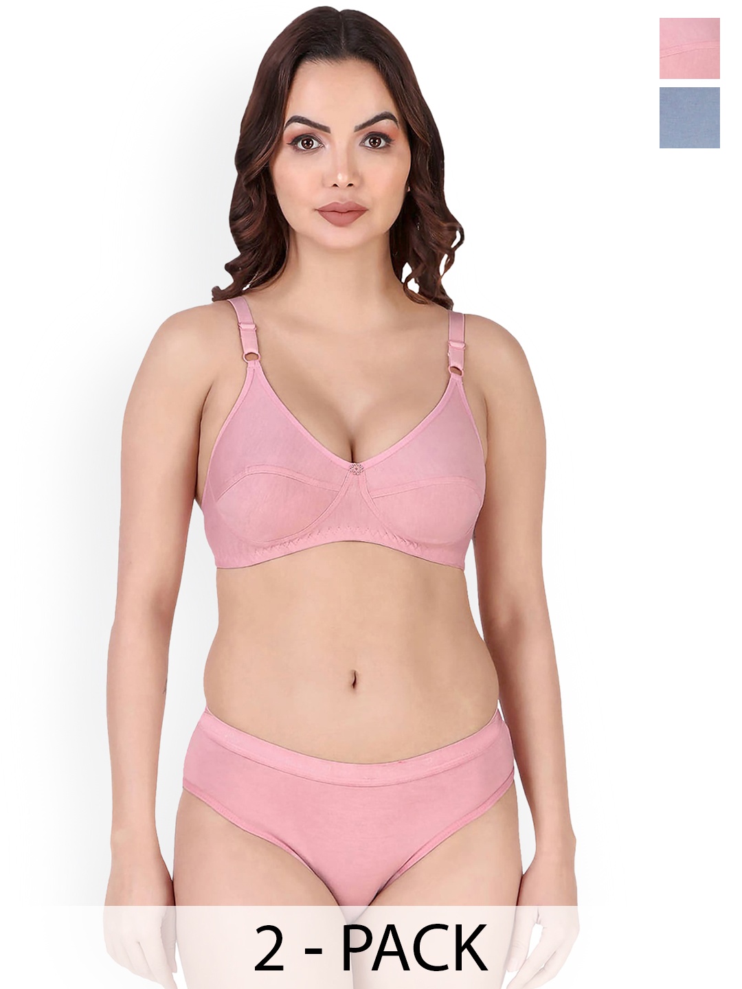 AROUSY Pack Of 2 Cotton Lingerie Set, Blue