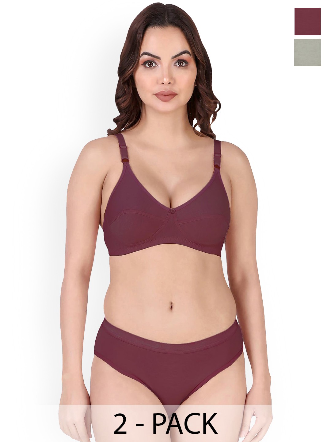 

AROUSY Pack Of 2 Non Padded Breathable Cotton Lingerie Set, Maroon