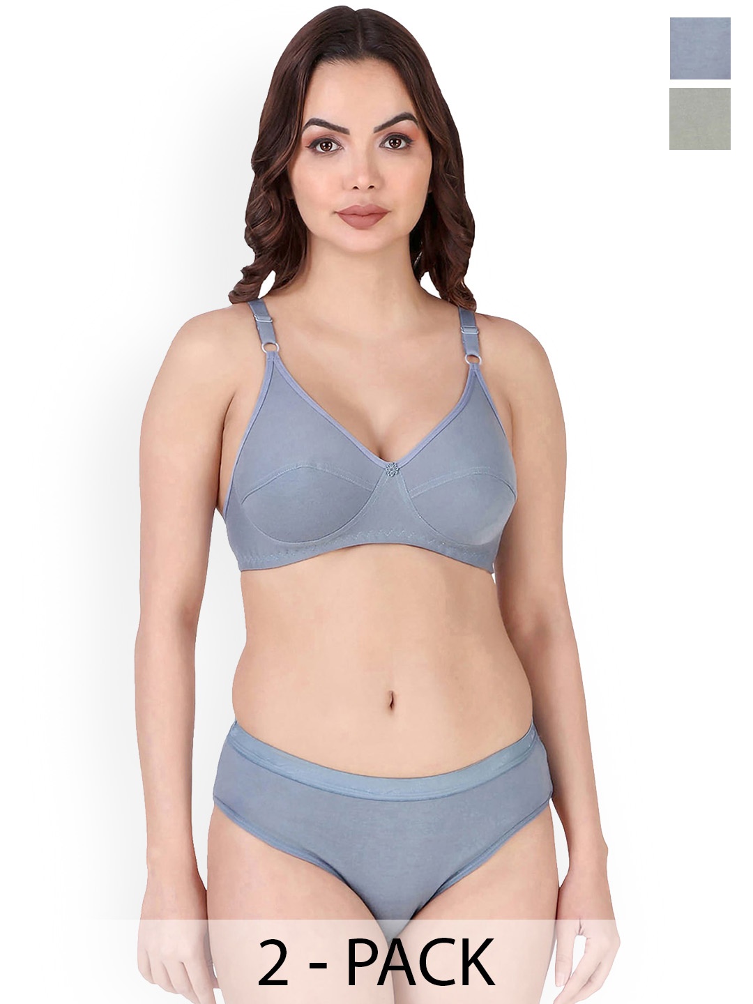 

AROUSY Pack Of 2 Non Padded Breathable Cotton Lingerie Set, Blue