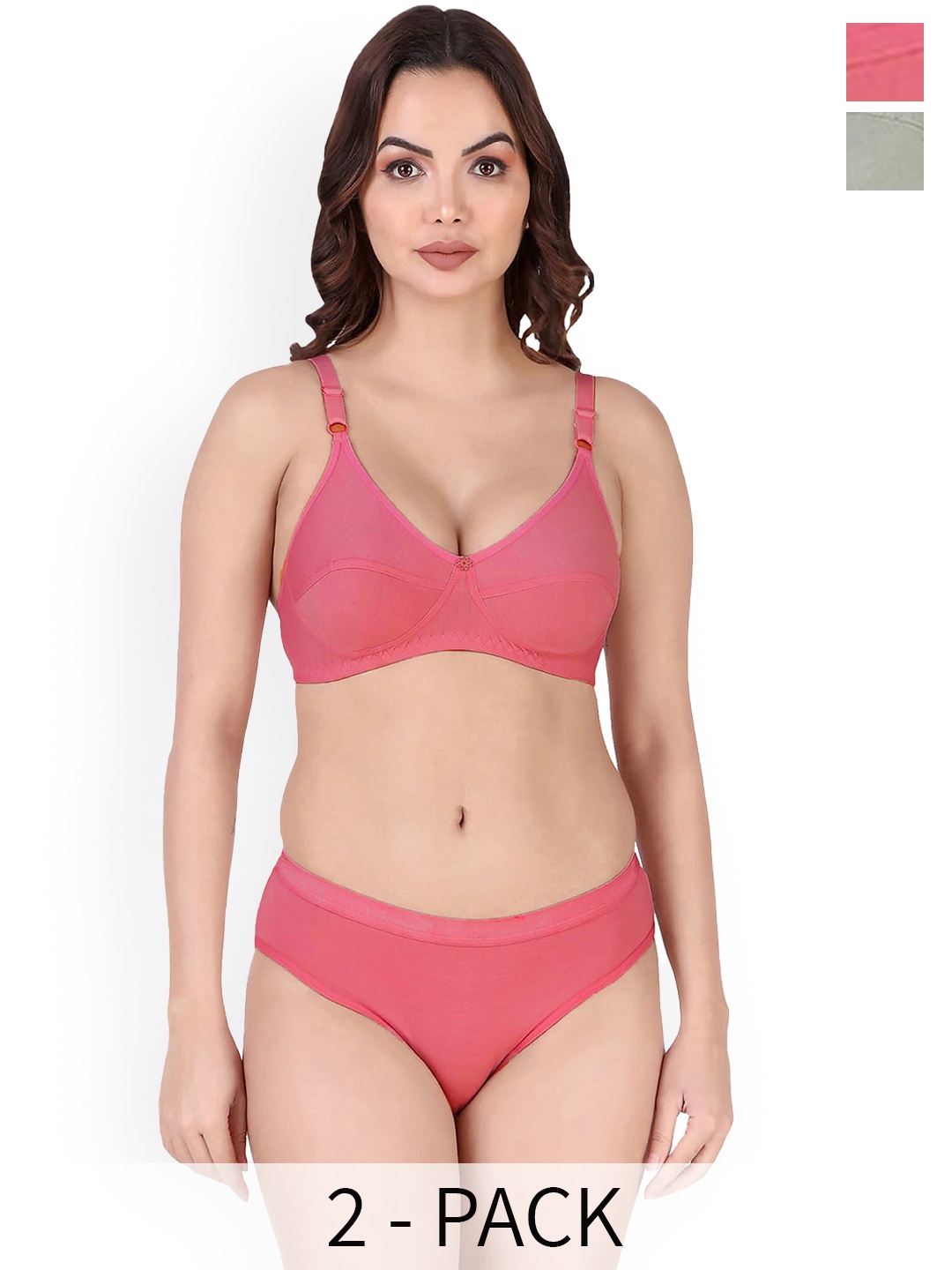 AROUSY Pack Of 2 Cotton Breathable Lingerie Set, Red