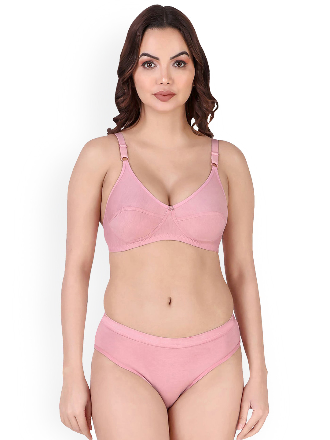 

AROUSY Cotton Breathable Bra & Mid Rise Briefs, Pink