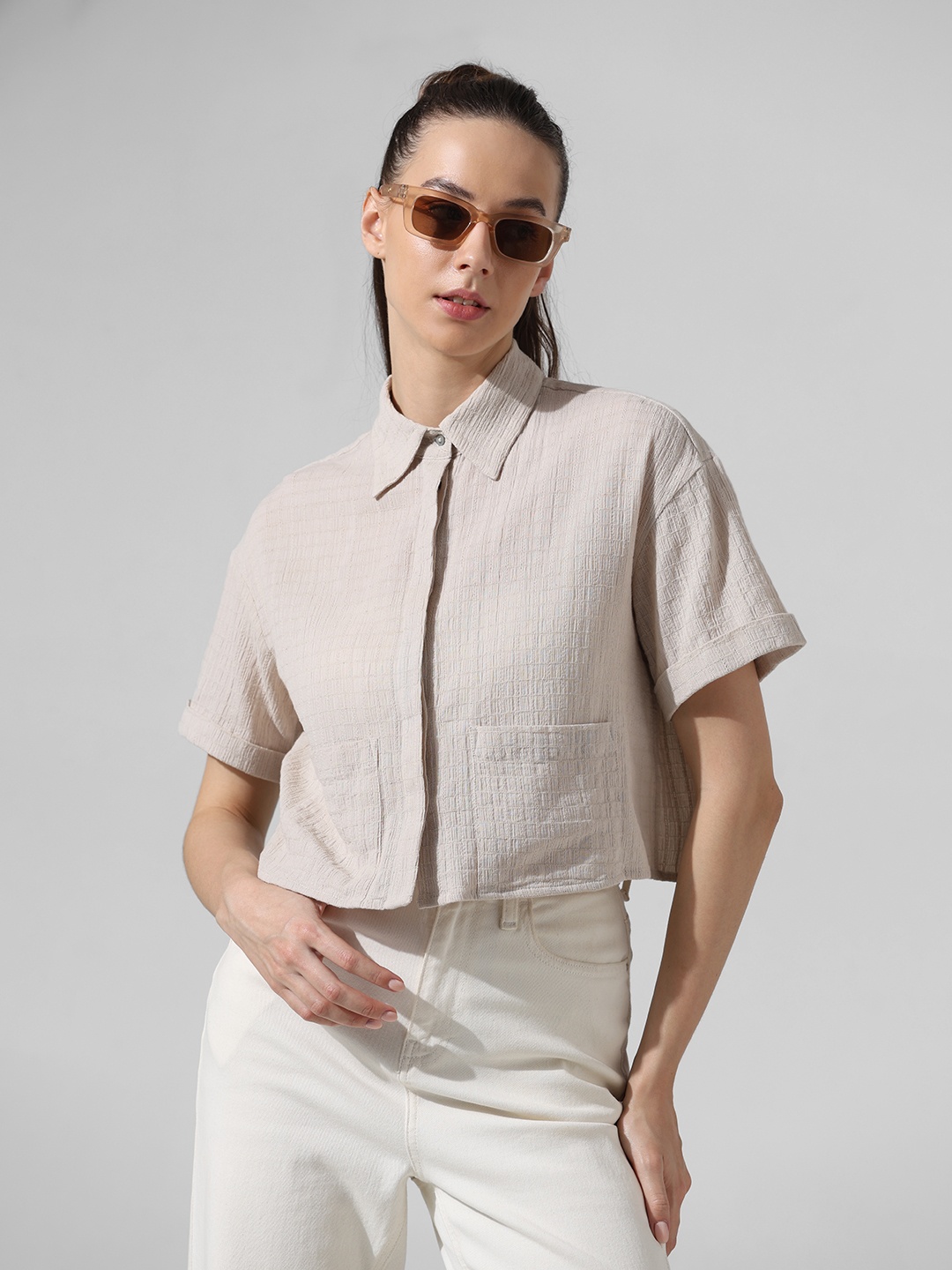 

ONLY Boxy Spread Collar Casual Shirt, Off white