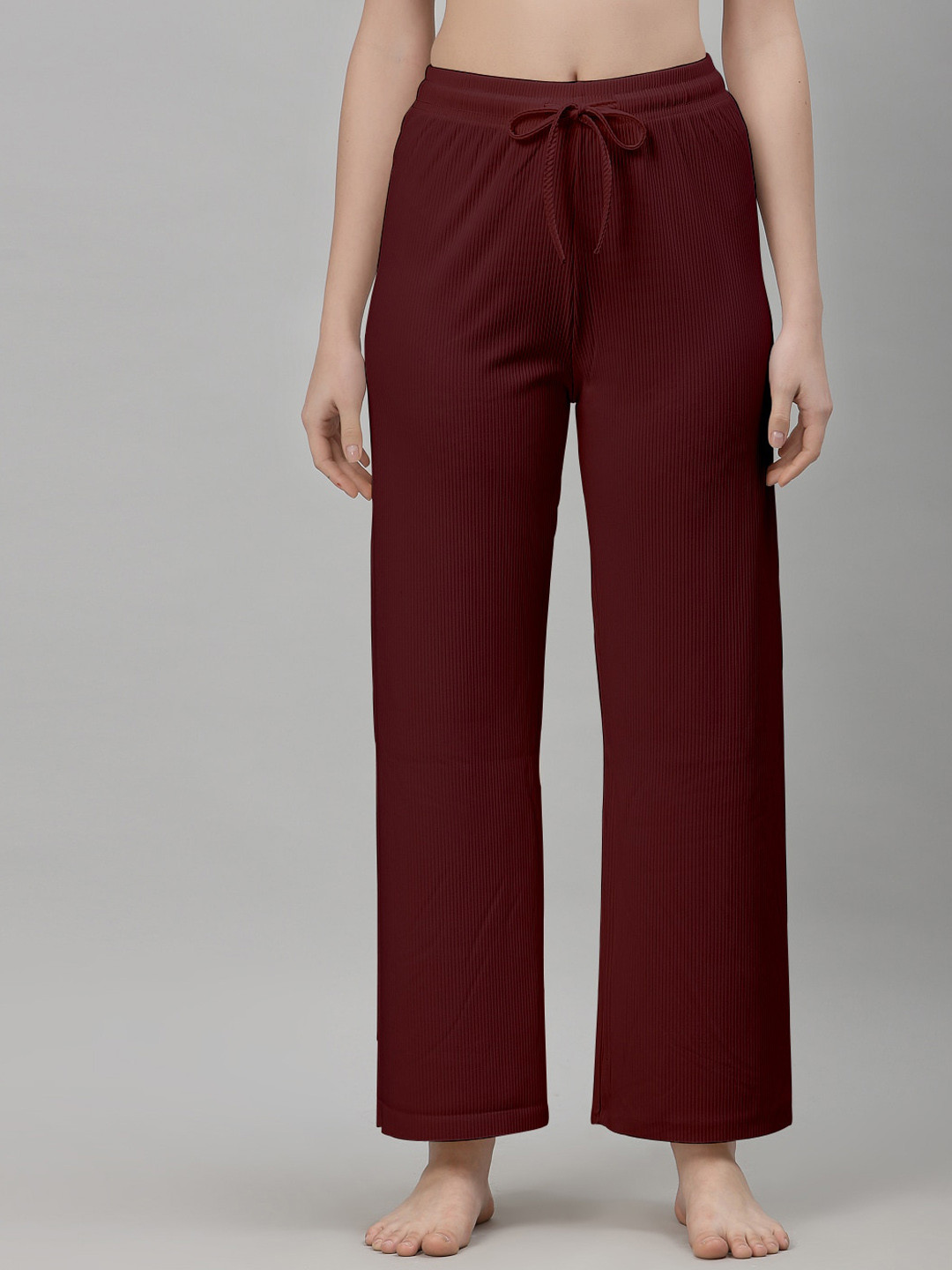 

NEUDIS Women Ribbed Mid Rise Lounge Pants, Burgundy