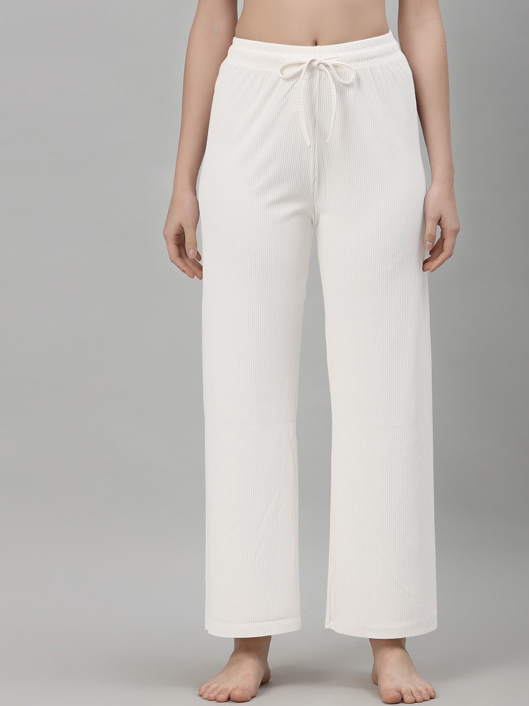 

NEUDIS Women Ribbed Mid Rise Lounge Pants, White