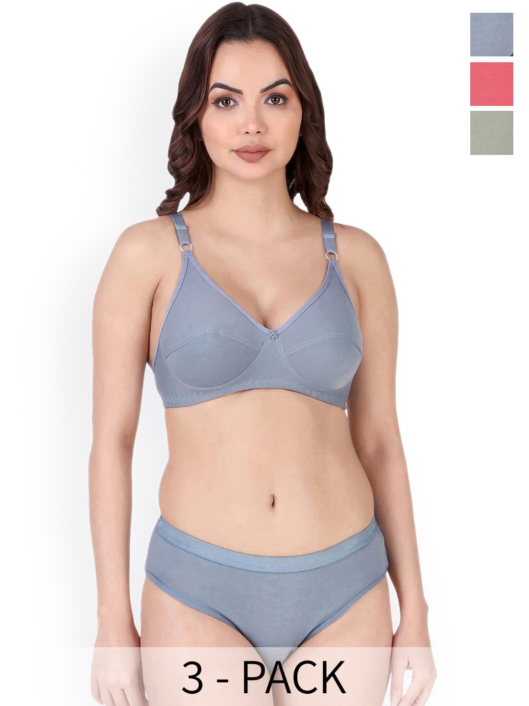 

PIBU Pack Of 3 Cotton Lingerie Sets, Red