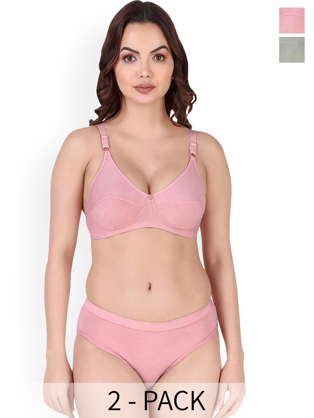

PIBU Pack Of 2 Cotton Lingerie Sets, Pink
