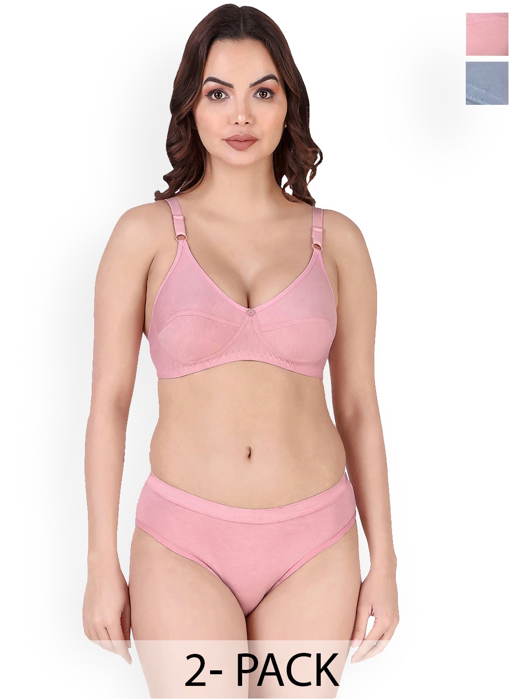 

PIBU Pack Of 2 Cotton Lingerie Set, Blue
