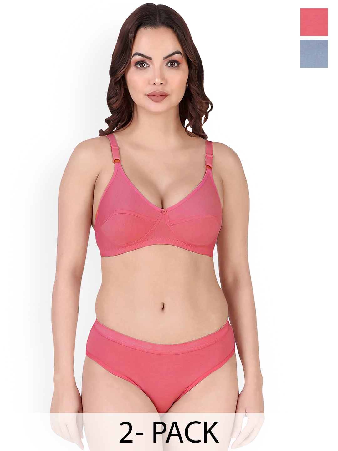 

PIBU Pack Of 2 Cotton Lingerie Sets, Red