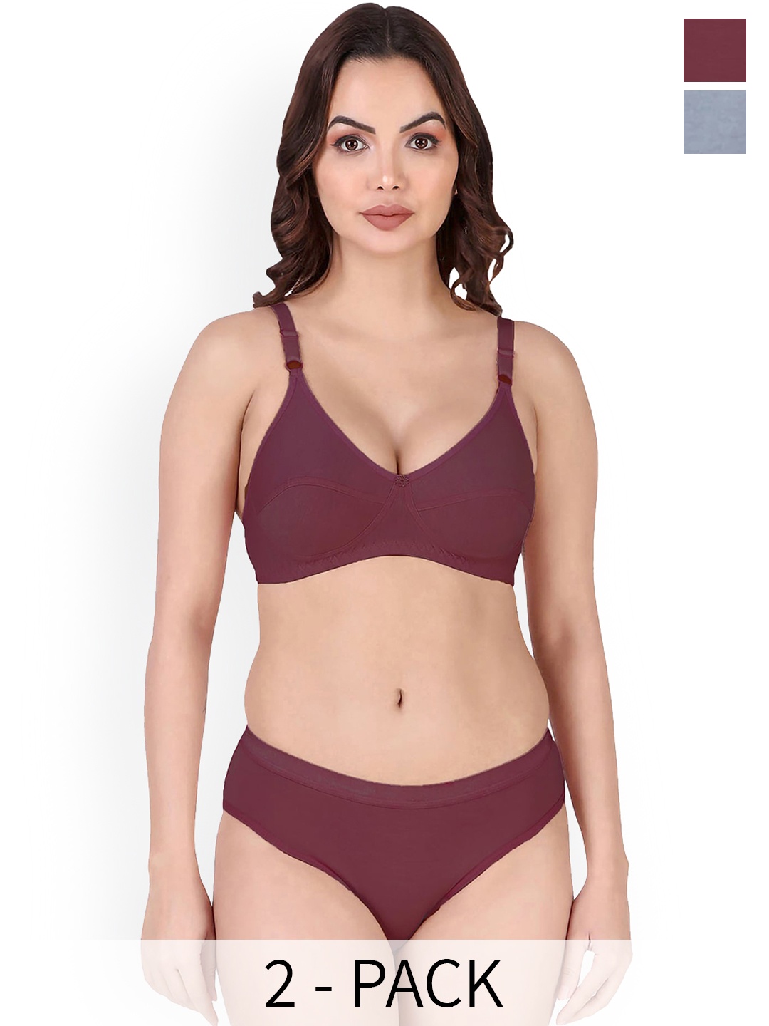

PIBU Pack Of 2 Mid-Rise Cotton Lingerie Set, Blue