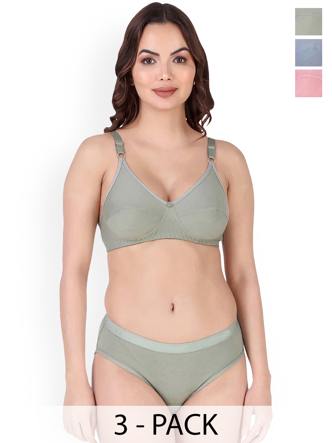

PIBU Pack Of 3 Cotton Lingerie Set, Blue