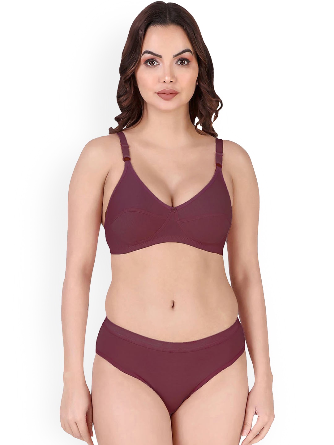 

PIBU Non Padded Cotton Lingerie Set, Maroon