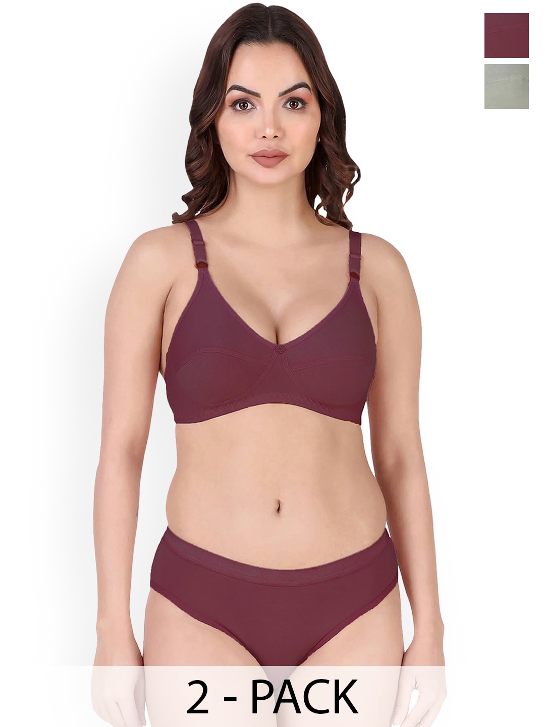 

Aamarsh Pack Of 2 Cotton Lingerie Sets, Maroon