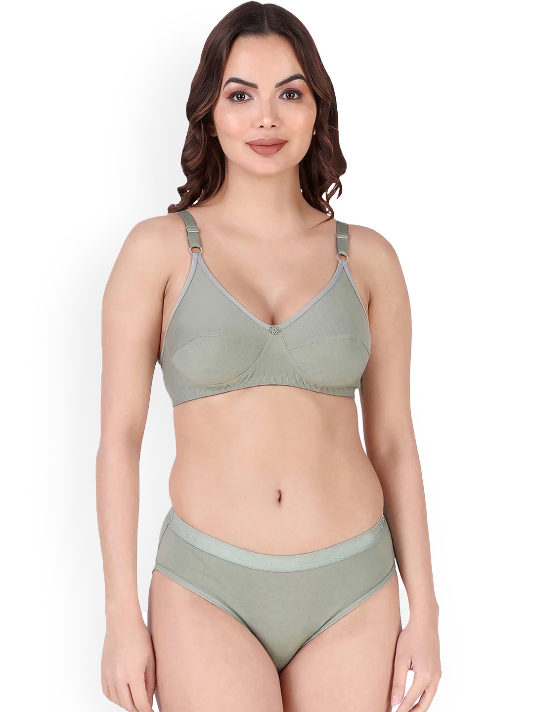 

Aamarsh Cotton Non Padded Bra & Mid-Rise Briefs, Green