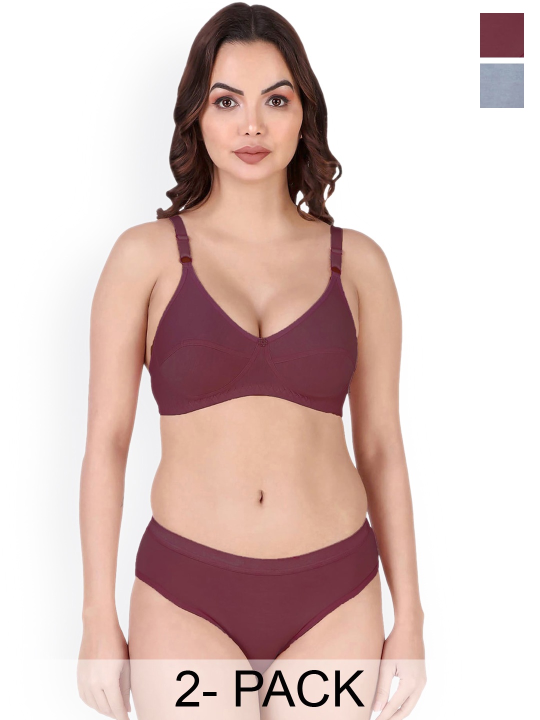 Aamarsh Pack Of 2 Non Padded Cotton Lingerie Set, Blue