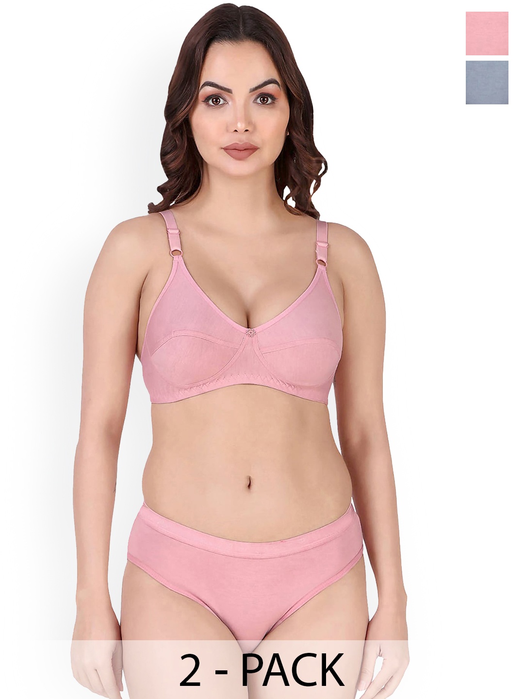 Aamarsh Pack Of 2 Non Padded Cotton Lingerie Set, Blue