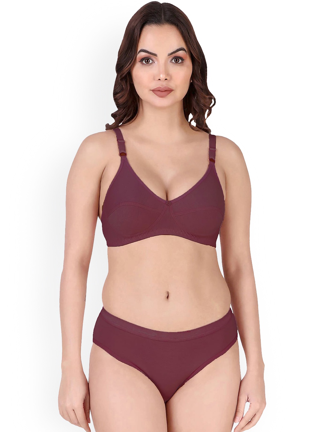 Aamarsh Non Padded Cotton Lingerie Set, Maroon