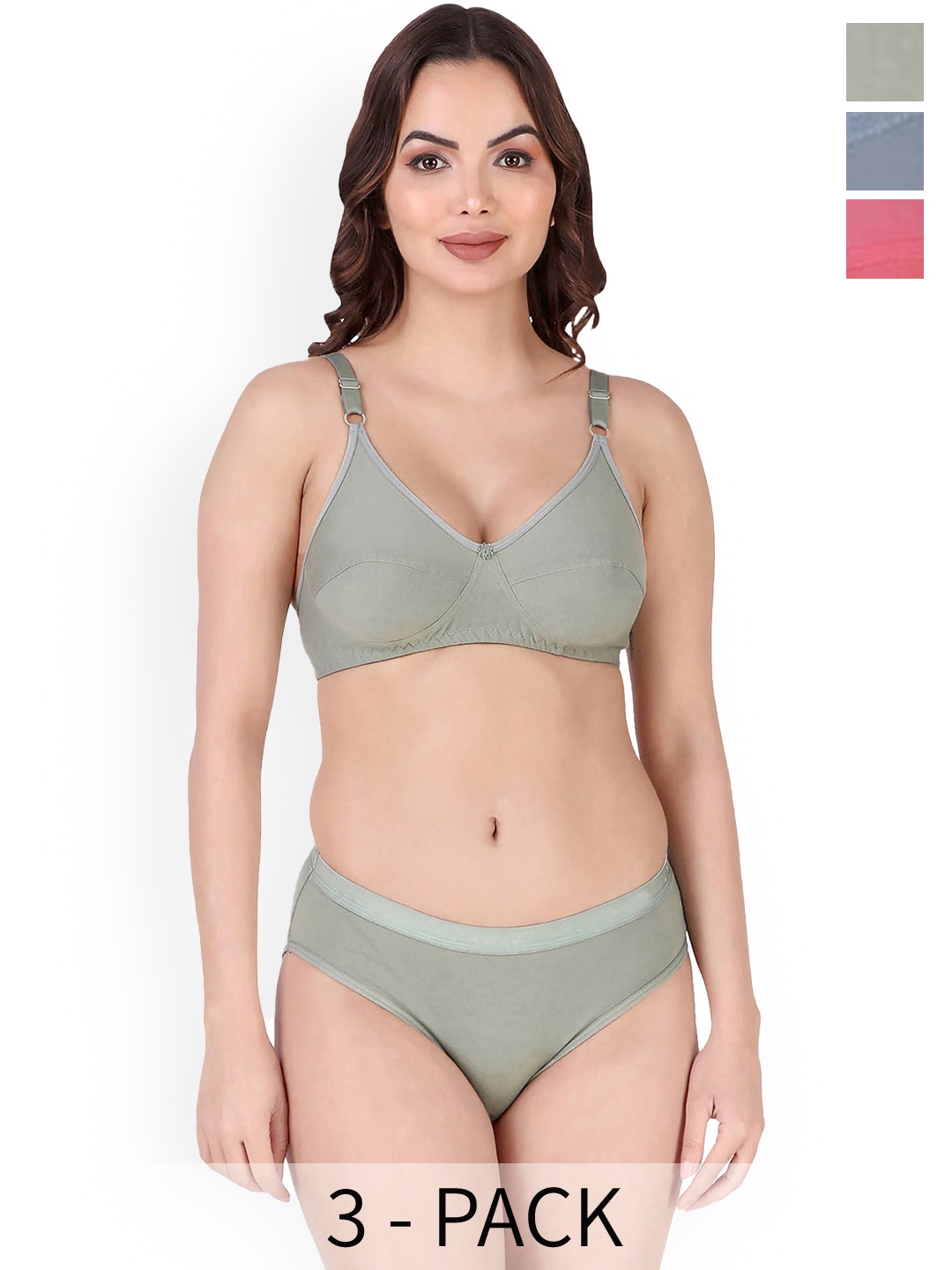 

Aamarsh Pack Of 3 Cotton Lingerie Sets, Green