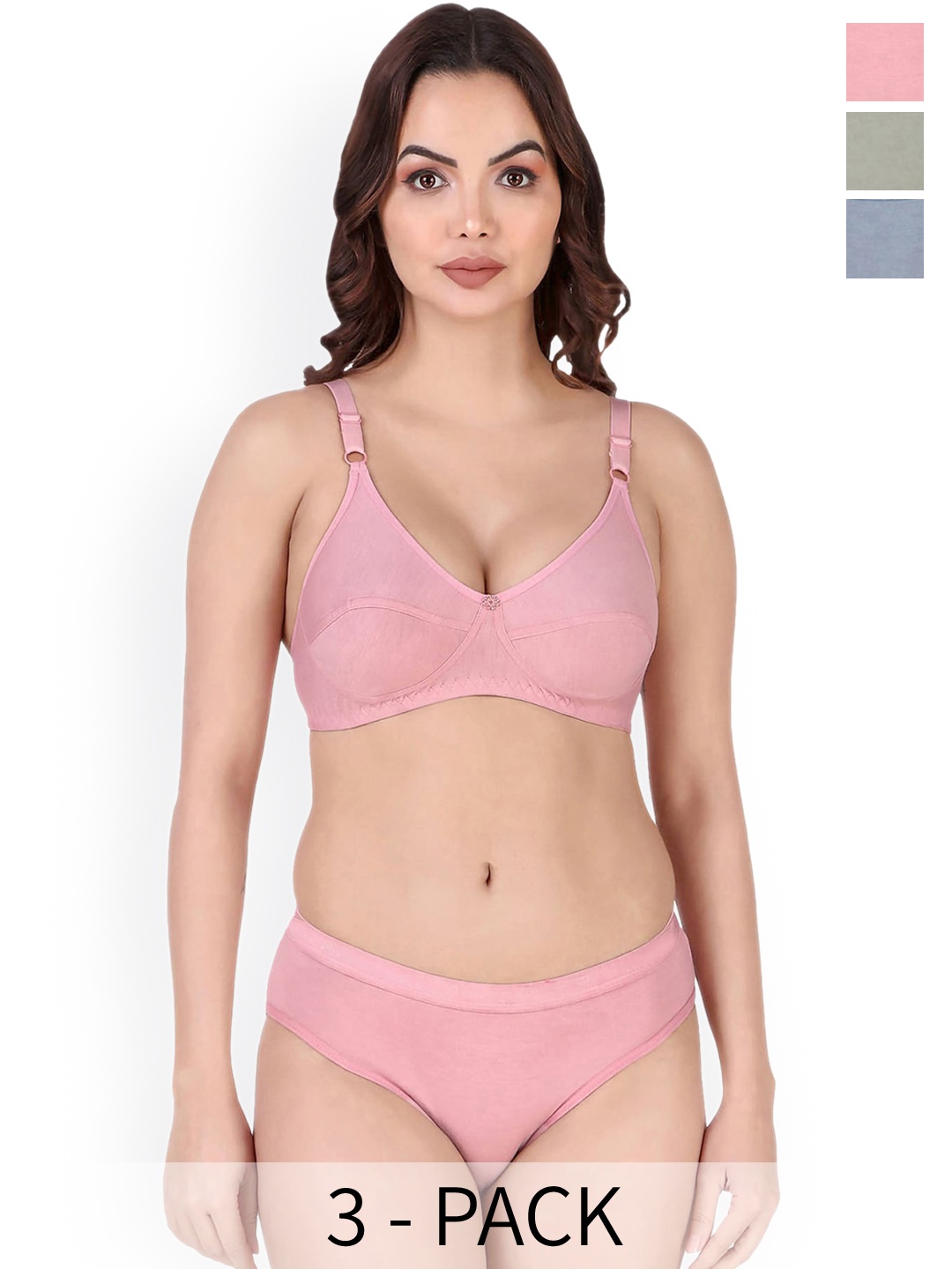 

Aamarsh Pack Of 3 Cotton Lingerie Set A_Rinki Set3, Blue