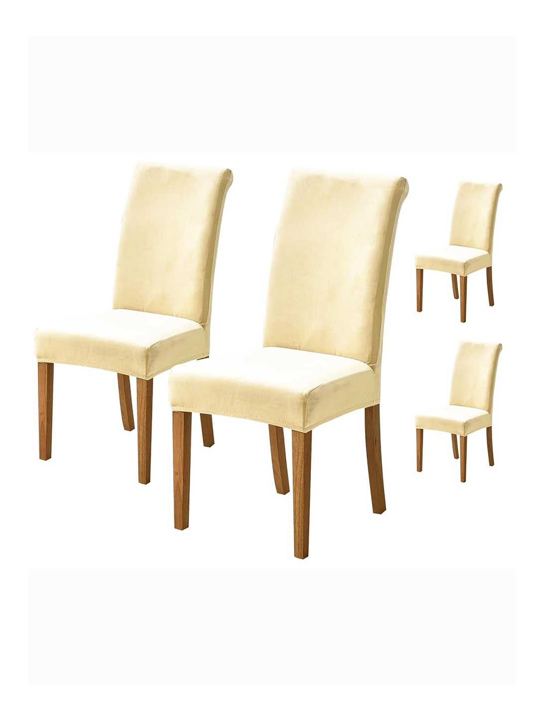 

HOUSE OF QUIRK Beige 4 Pieces Velvet Stretchable Dining Table Chair Covers