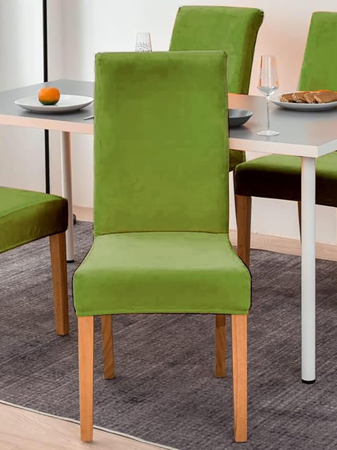 

HOUSE OF QUIRK 4 Pieces Green Velvet Stretchable & Removable Dining Table Chair Covers