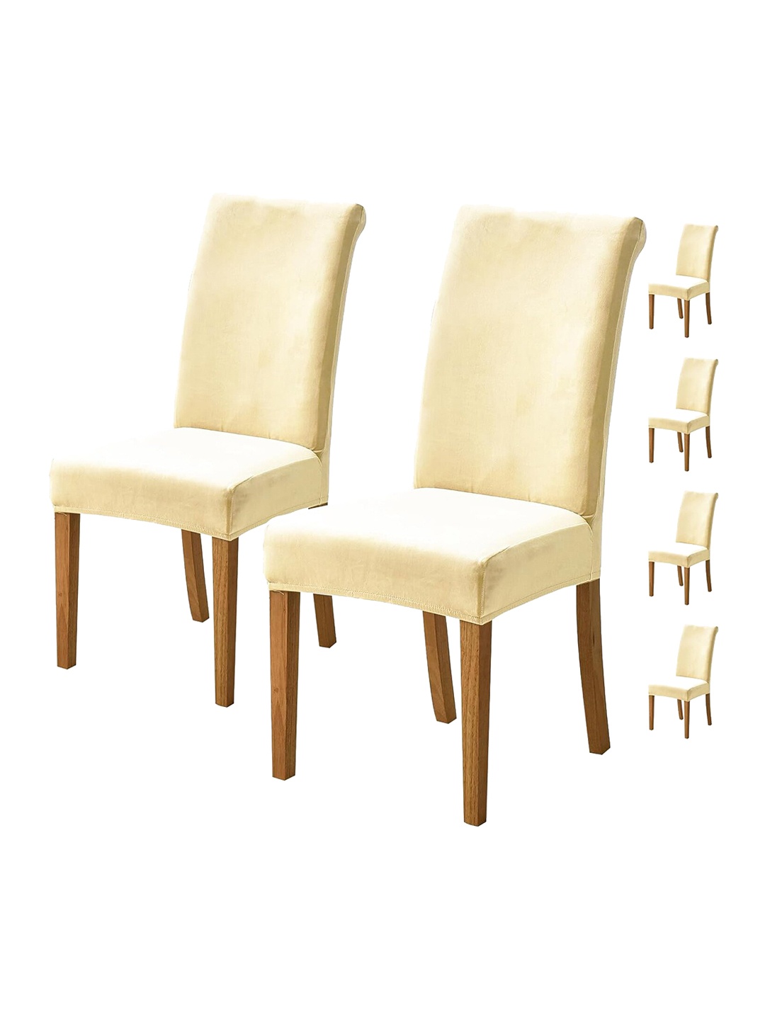 

HOUSE OF QUIRK Beige 6 Pieces Velvet Stretchable & Removable Dining Table Chair Covers