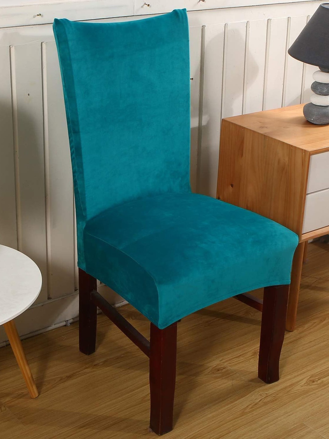 

HOUSE OF QUIRK 6 Pieces Teal Green Velvet Stretchable Dining Table Chair Covers