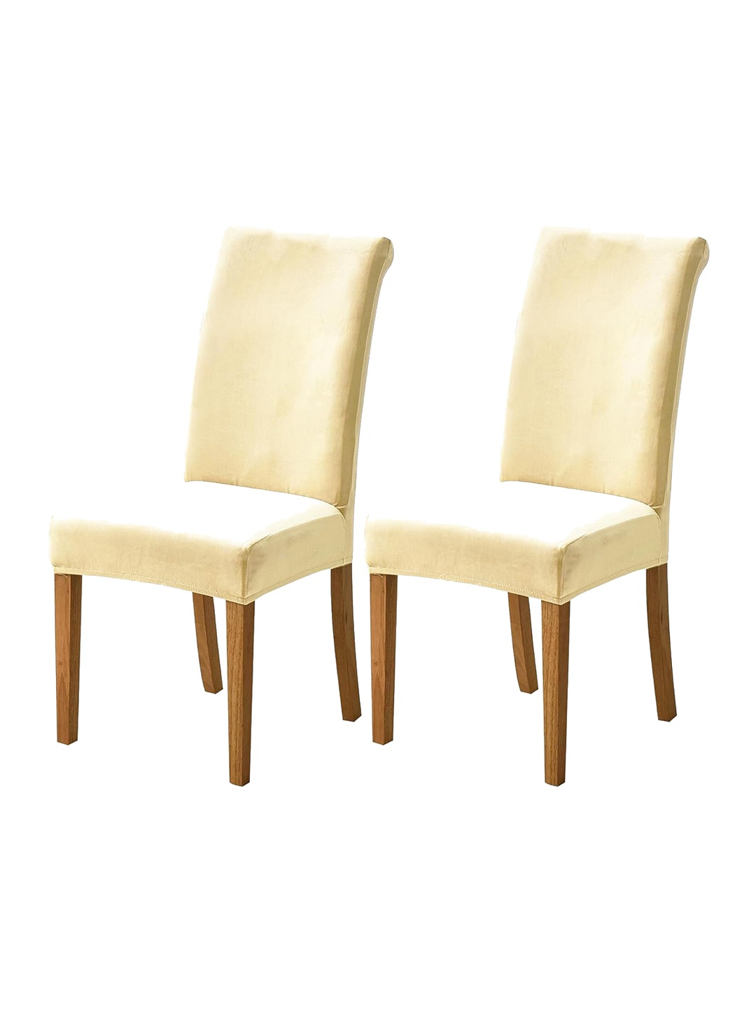 

HOUSE OF QUIRK 2 Pieces Beige Velvet Stretchable & Removable Dining Table Chair Covers