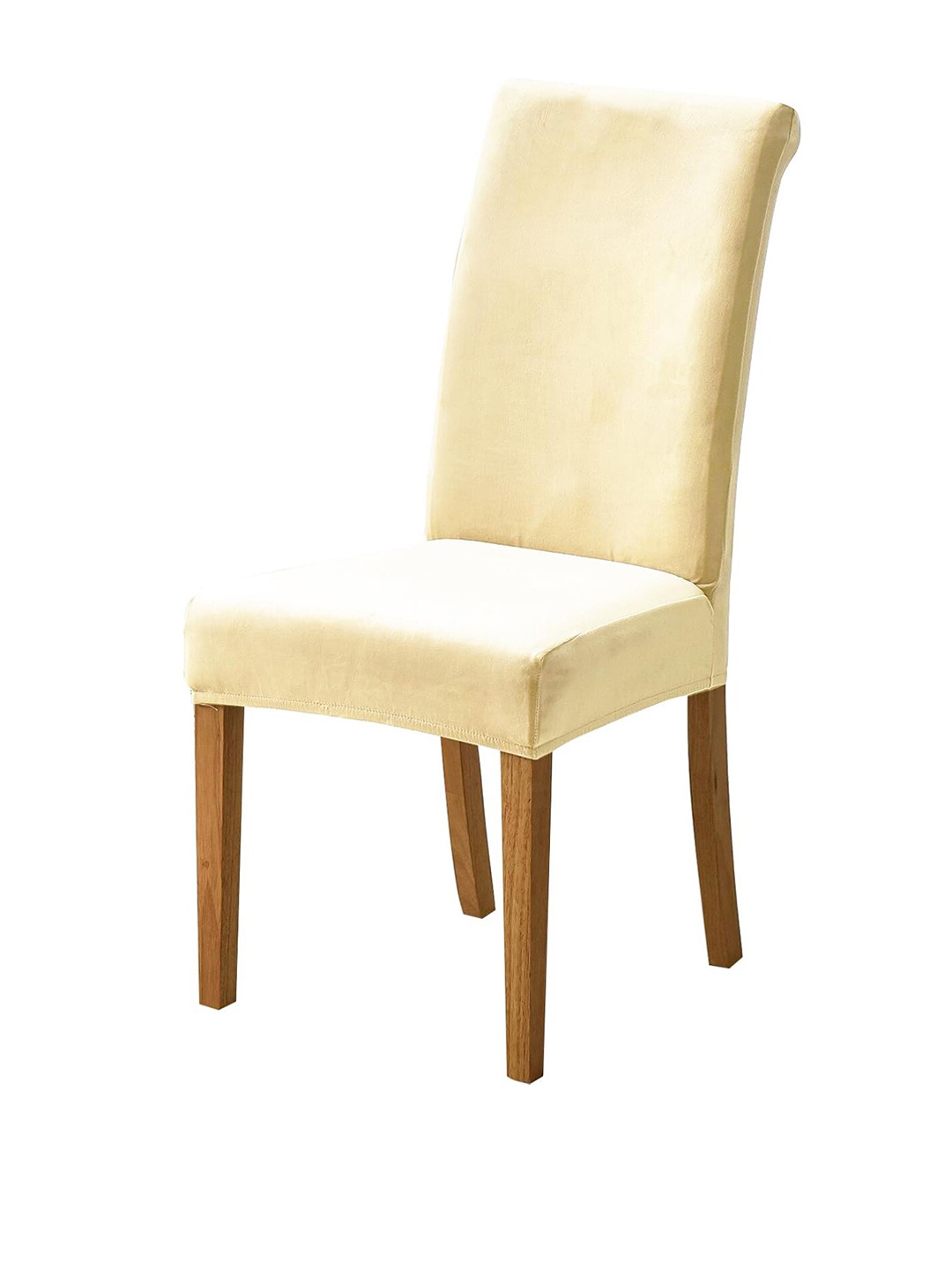 

HOUSE OF QUIRK Beige Velvet Stretchable & Removable Dining Table Chair Cover