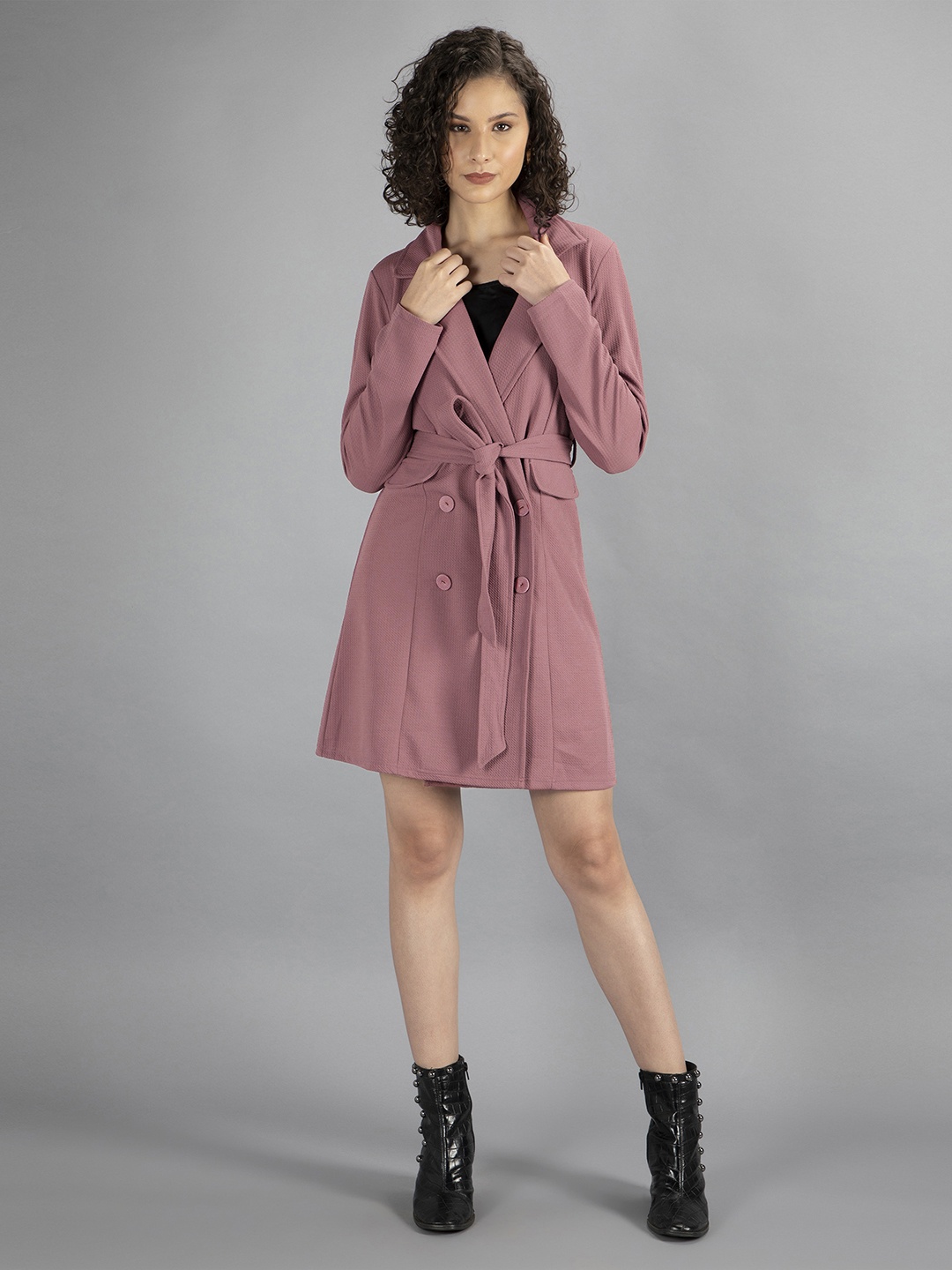 

NEUDIS Lapel Collar Satin Blazer Dress, Pink