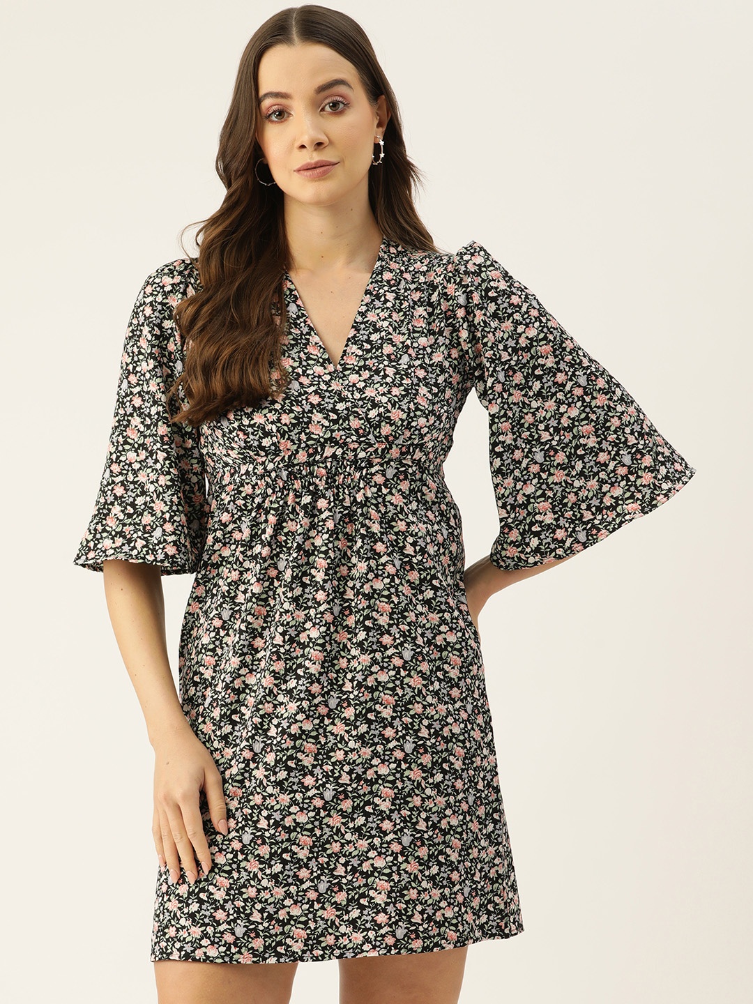 

ETC Floral Print Crepe Dress, Black