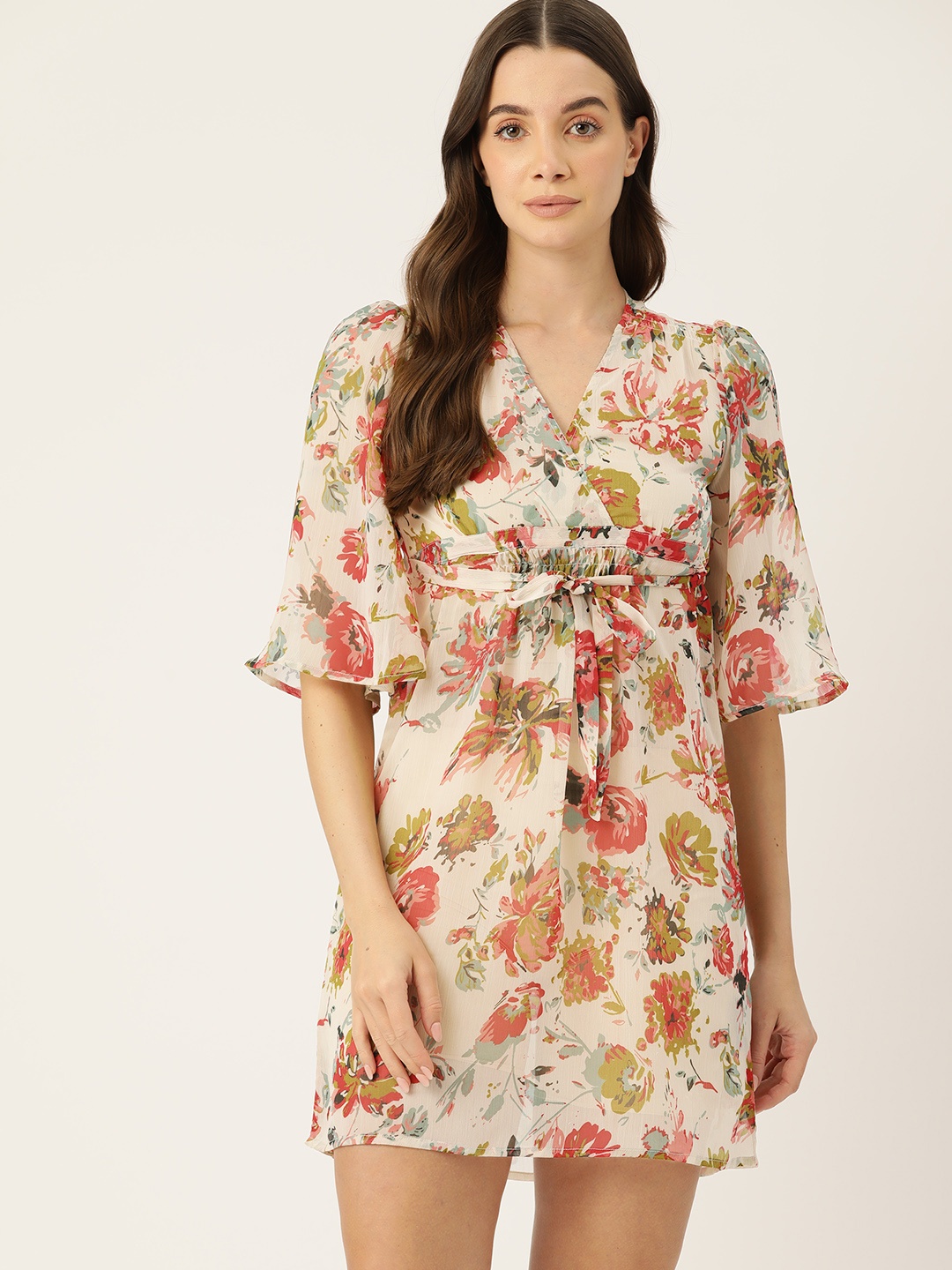 

ETC Floral Print Flared Sleeve Georgette A-Line Dress, Multi