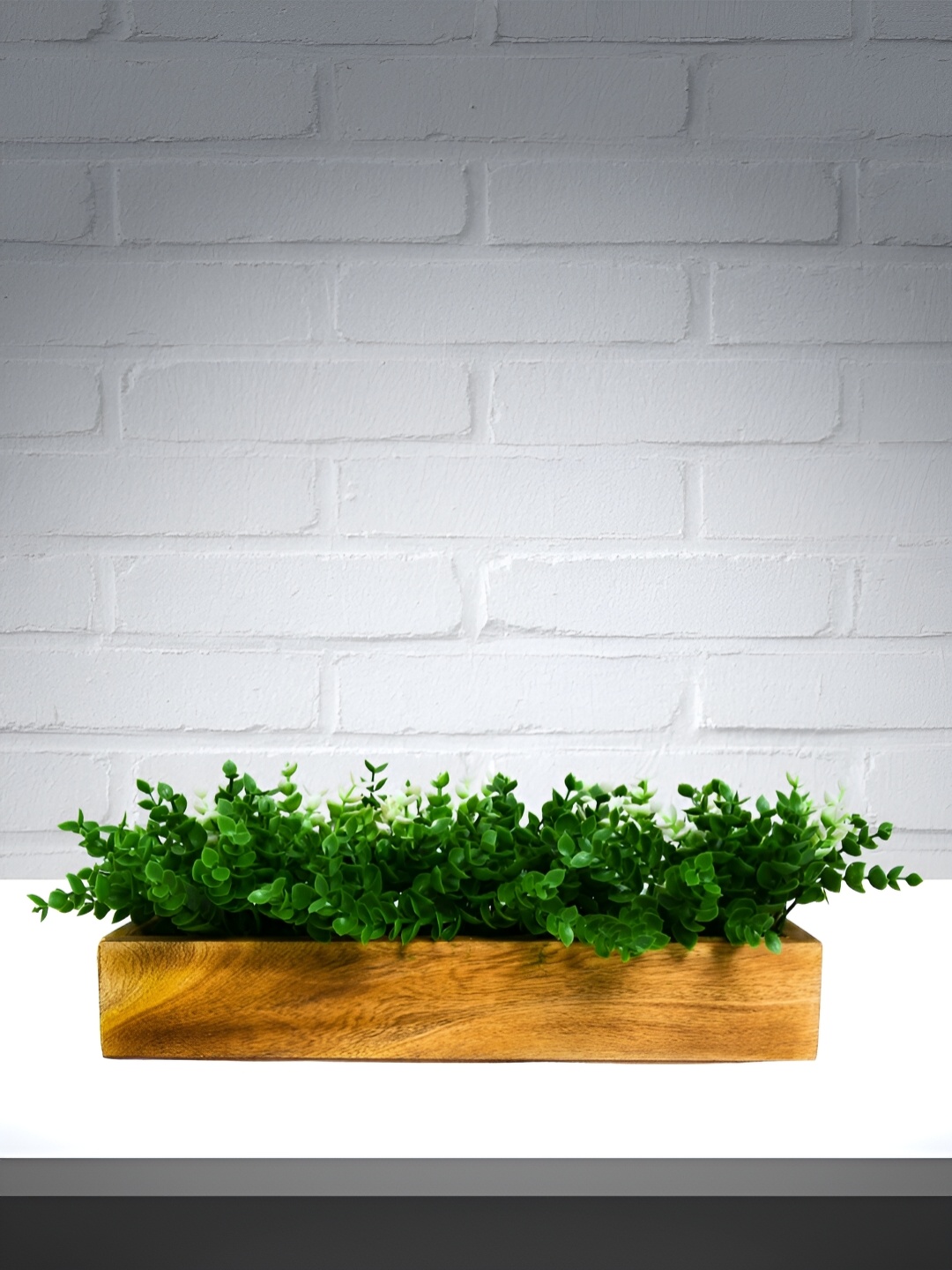 

DECOREBUGS Green Artificial Plant With Wooden Pot