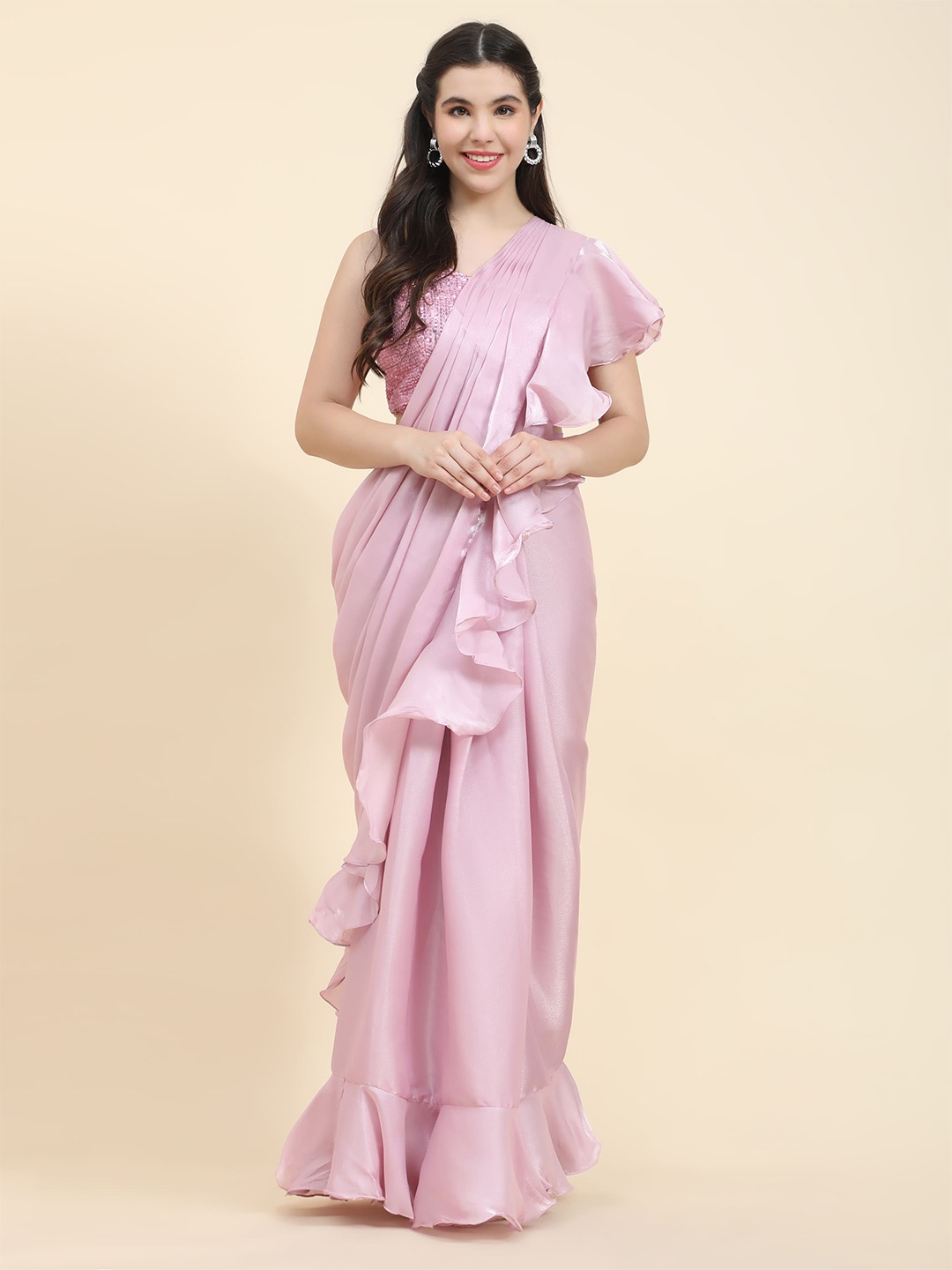 

AMOHA TRENDZ Satin Saree, Pink