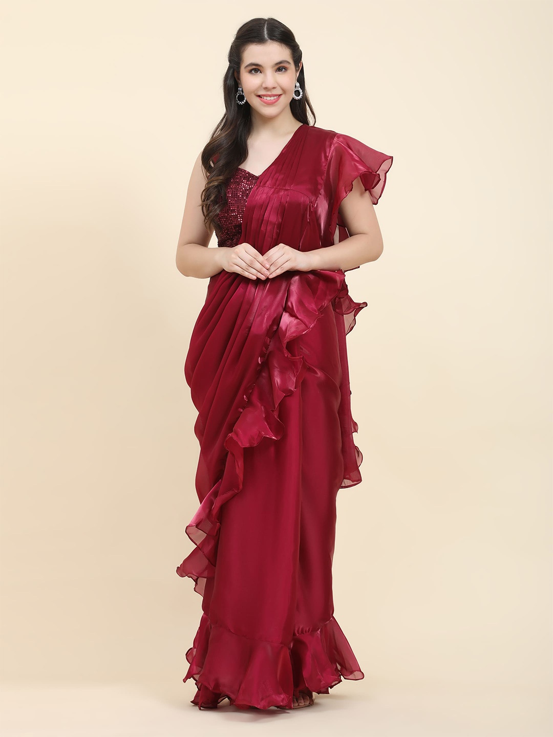 

AMOHA TRENDZ Satin Saree, Maroon